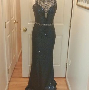 Clarisse Prom Dress 3135 Navy Sequins Gown Sz 14